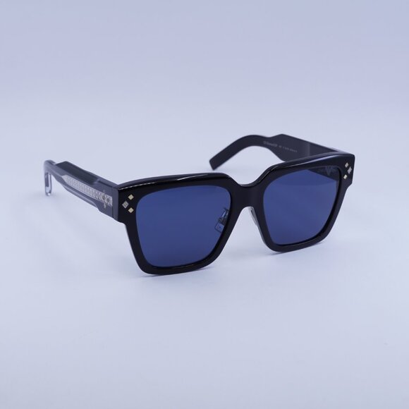 Dior CD DIAMOND S3F 10B0 Sunglasses Shiny Black Square Frame, Blue Lenses - Picture 4 of 10